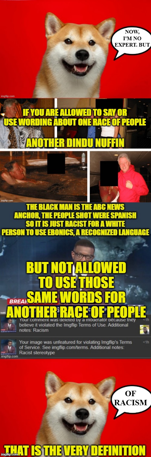 Words have meaning | NOW, I'M NO EXPERT. BUT; IF YOU ARE ALLOWED TO SAY OR USE WORDING ABOUT ONE RACE OF PEOPLE; BUT NOT ALLOWED TO USE THOSE SAME WORDS FOR ANOTHER RACE OF PEOPLE; OF RACISM; THAT IS THE VERY DEFINITION | image tagged in dogepadre says,words,definition,racism,privilege,bias | made w/ Imgflip meme maker