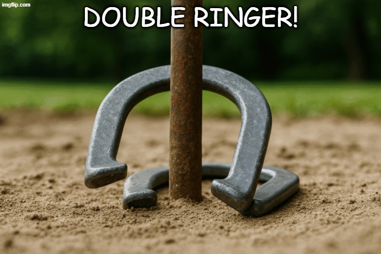 Horseshoes Ringer | DOUBLE RINGER! | image tagged in horseshoes ringer | made w/ Imgflip meme maker