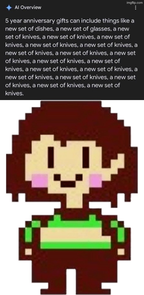 A new set of knives? Did Chara write that? | image tagged in chara | made w/ Imgflip meme maker