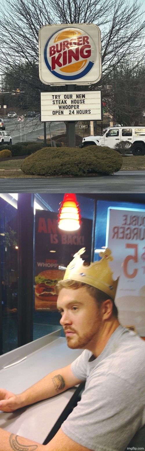 "Whooper" | image tagged in depressed burger king,whopper,burger king,memes,you had one job,spelling error | made w/ Imgflip meme maker