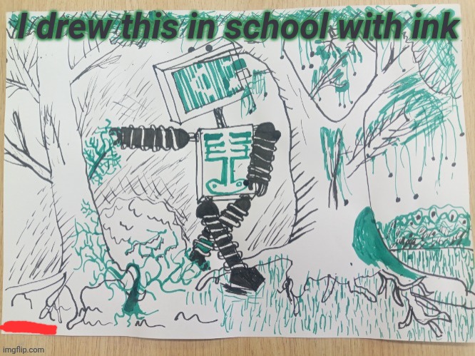 The robot in drawing is Badware (Die of death)(doesn't look axact the same becuse I drew him from memory) | image tagged in roblox,dod,die of death,drawing,ink | made w/ Imgflip meme maker