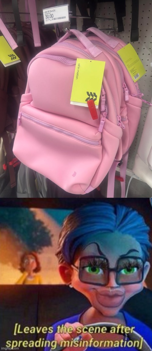 "Black" more like pink | image tagged in leaves the scene after spreading misinformation,pink,backpack,you had one job,memes,colorblind | made w/ Imgflip meme maker