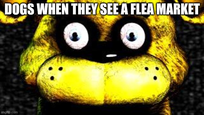 turning a dad joke into a meme | DOGS WHEN THEY SEE A FLEA MARKET | image tagged in golden freddy | made w/ Imgflip meme maker