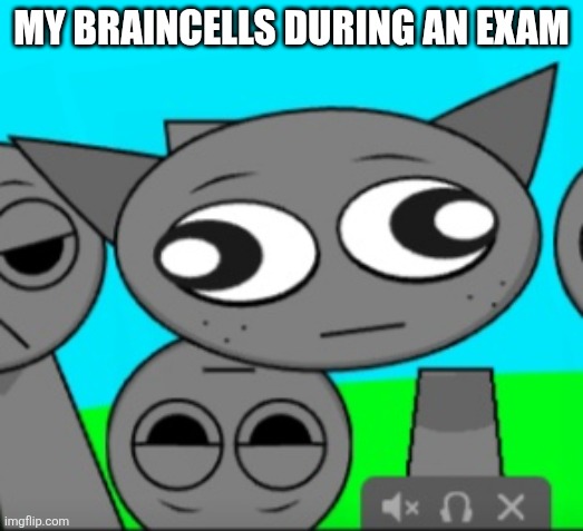 Umm. Uhhh... What's 4 × 2763 again? | MY BRAINCELLS DURING AN EXAM | image tagged in stupid gray,funny,gray,sprunki,relatable,braincells | made w/ Imgflip meme maker