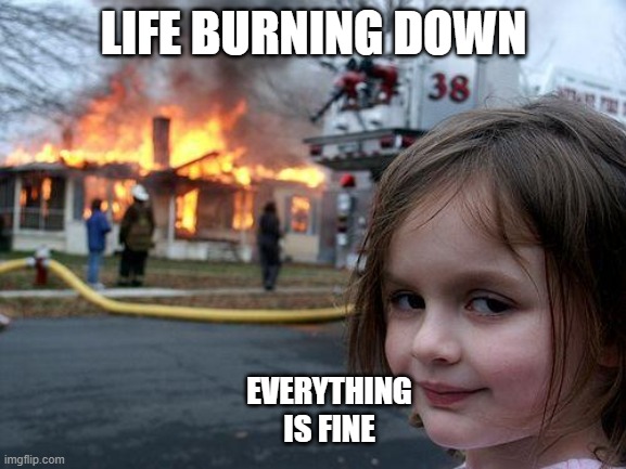 Disaster Girl Meme | LIFE BURNING DOWN; EVERYTHING IS FINE | image tagged in memes,disaster girl | made w/ Imgflip meme maker