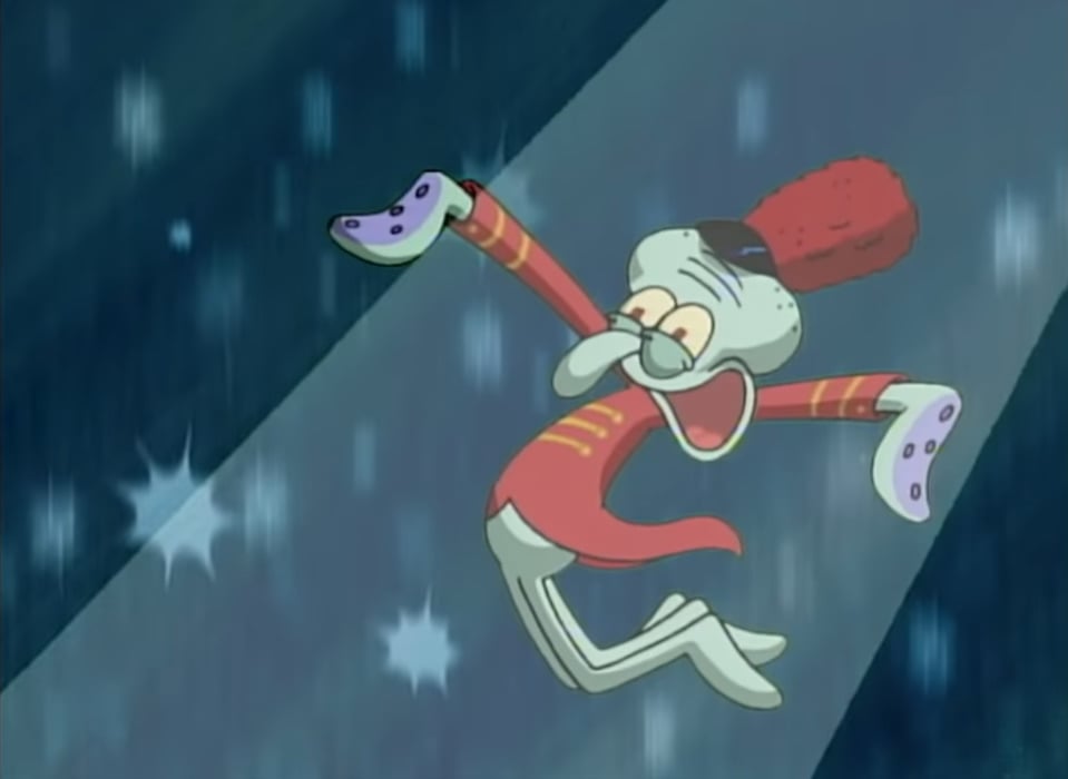 Squidward Jumping for Joy Blank Meme Template