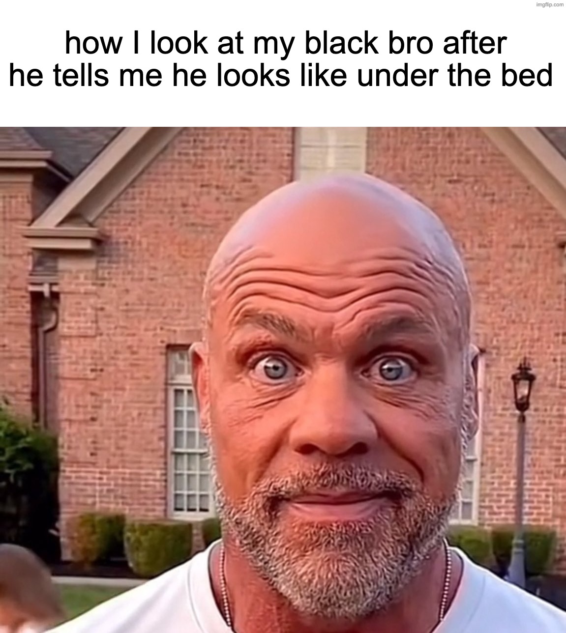 How i look at bro | how I look at my black bro after he tells me he looks like under the bed | image tagged in how i look at bro | made w/ Imgflip meme maker