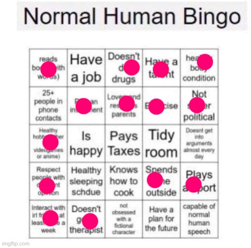 Normal human bingo | image tagged in normal human bingo | made w/ Imgflip meme maker