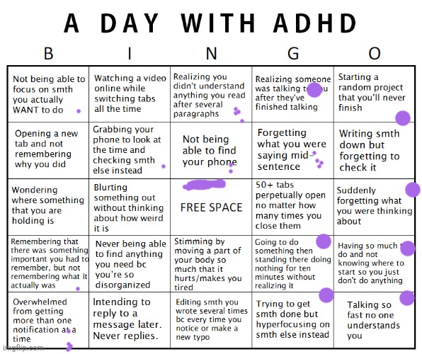 Damn my adhd is crazy | image tagged in another adhd bingo | made w/ Imgflip meme maker