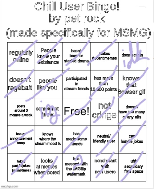 Chill Bingo by your local PetRock :> | image tagged in chill bingo by your local petrock | made w/ Imgflip meme maker
