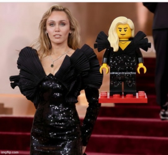 mini miley | image tagged in getty images,kevin mazur,miley cyrus,golden globes,lego art,brian einersen | made w/ Imgflip meme maker