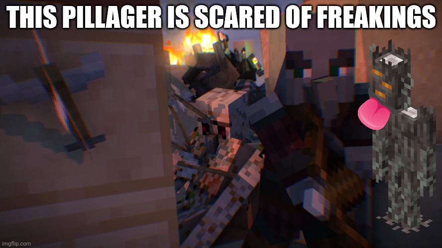 Pillager Raid | THIS PILLAGER IS SCARED OF FREAKINGS | image tagged in pillager raid | made w/ Imgflip meme maker