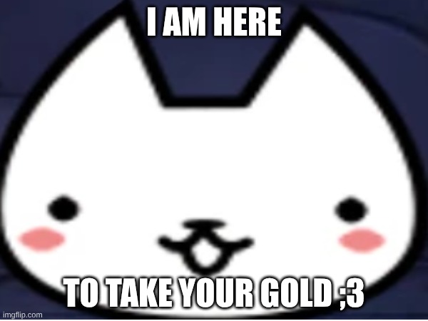 Shiro-chin in a nutshell | I AM HERE; TO TAKE YOUR GOLD ;3 | image tagged in cats,cute,funny | made w/ Imgflip meme maker
