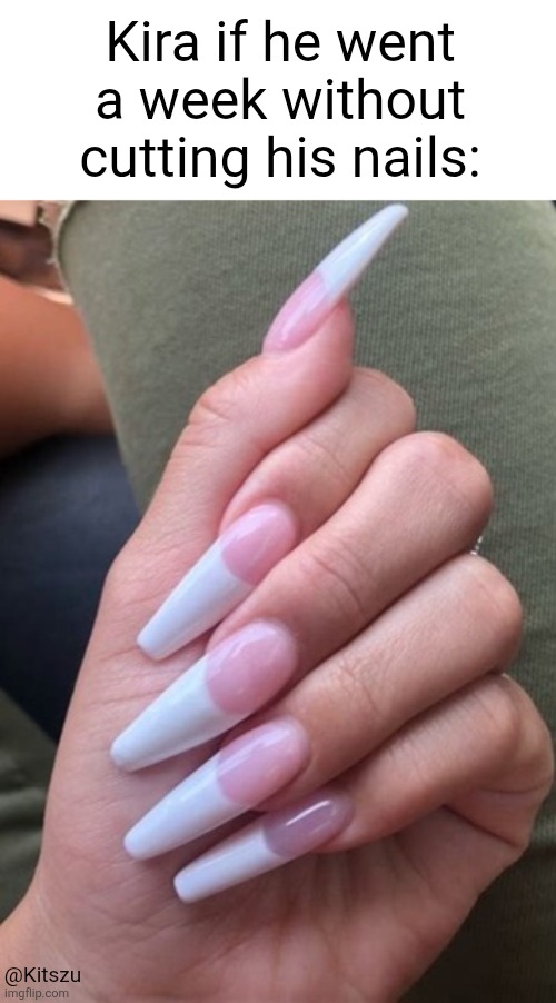 Murderous urges are the only nail artists he'll ever need | Kira if he went a week without cutting his nails:; @Kitszu | image tagged in jojo's bizarre adventure,kira,jojo,anime,jojo meme | made w/ Imgflip meme maker