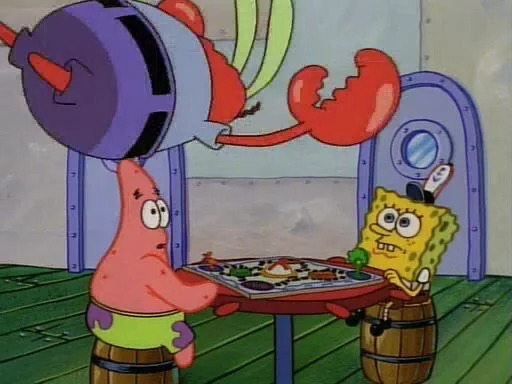 Mr.krabs jumping on a table Blank Meme Template