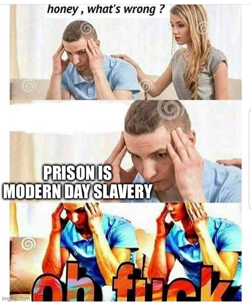 Oh fuck | PRISON IS MODERN DAY SLAVERY | image tagged in oh fuck | made w/ Imgflip meme maker