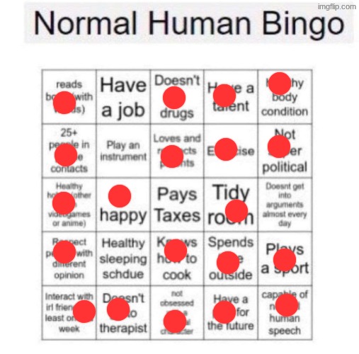 Normal human bingo | image tagged in normal human bingo | made w/ Imgflip meme maker