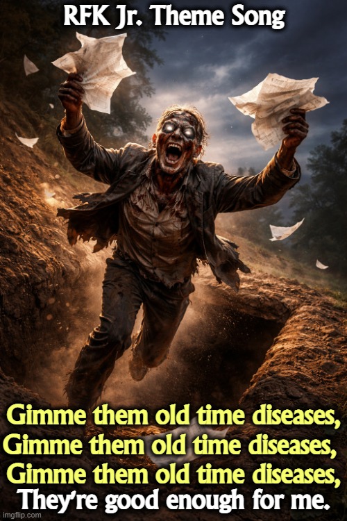 RFK Jr. Theme Song; Gimme them old time diseases, Gimme them old time diseases, 
Gimme them old time diseases, They're good enough for me. | image tagged in rfk jr,disease,anti vax,medicine | made w/ Imgflip meme maker