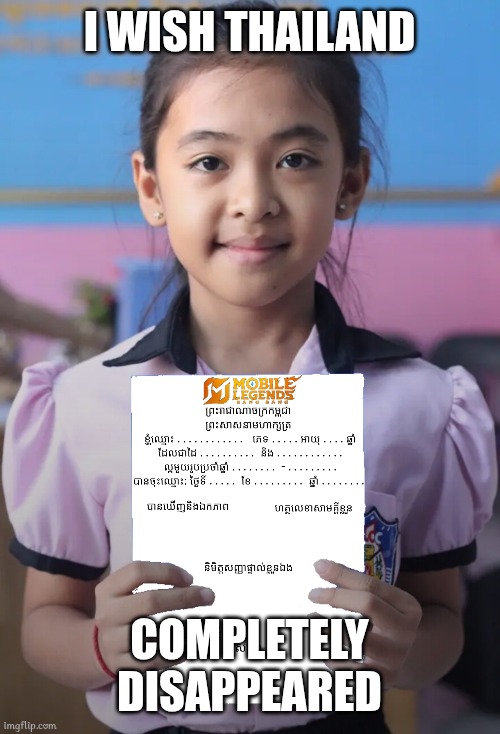 I WISH THAILAND; COMPLETELY DISAPPEARED | image tagged in thailand,disappeared,wish,memes | made w/ Imgflip meme maker