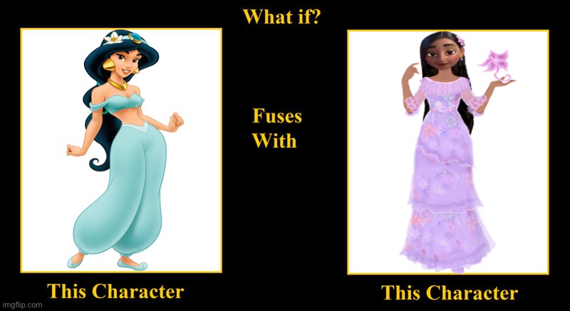 Princess Jasmine Fuses With Isabela Madrigal | image tagged in blank fusion meme,aladdin,encanto,isabela madrigal,princess jasmine,disney princess | made w/ Imgflip meme maker