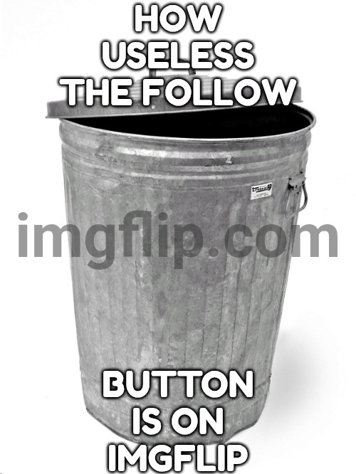 Like why does nobody even click it now | HOW USELESS THE FOLLOW; BUTTON IS ON IMGFLIP | image tagged in trash can,follow | made w/ Imgflip meme maker