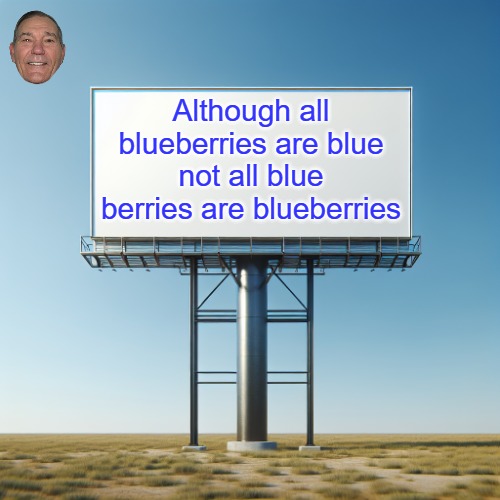 sign | Although all blueberries are blue not all blue berries are blueberries | image tagged in sign | made w/ Imgflip meme maker