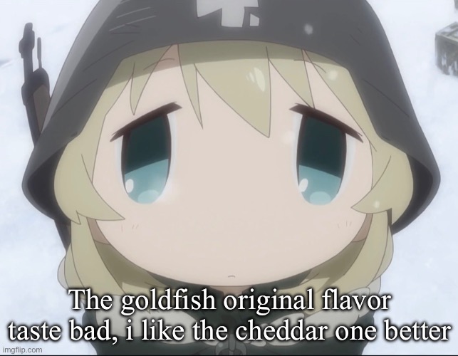 Yuuri high-angle | The goldfish original flavor taste bad, i like the cheddar one better | image tagged in yuuri high-angle | made w/ Imgflip meme maker