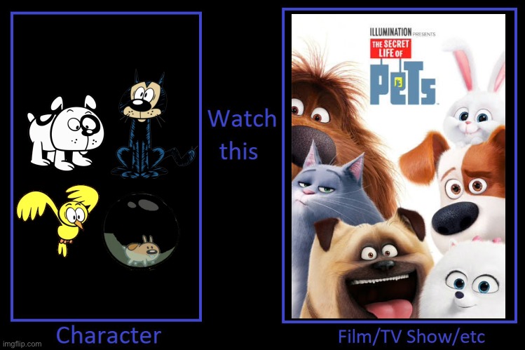 The Loud Pets (Charles, Cliff, Walt and Geo) watching The Secret Life of Pets (2016) | image tagged in what character watch what meme,the secret life of pets,illumination,the loud house,nickelodeon,memes | made w/ Imgflip meme maker