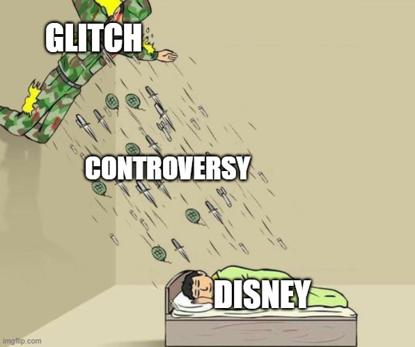 go glitch go | GLITCH; CONTROVERSY; DISNEY | image tagged in soldier attacking child,glitch productions,anti disney,disney hate | made w/ Imgflip meme maker