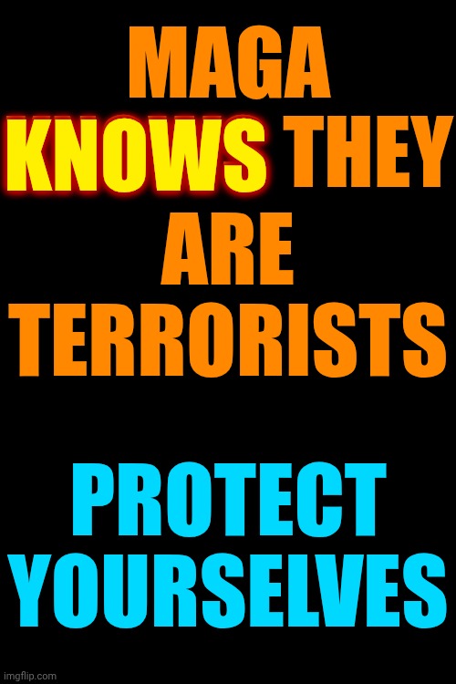 White Supremacist Terrorists Gone Wild | MAGA KNOWS THEY; ARE TERRORISTS; KNOWS; PROTECT YOURSELVES | image tagged in memes,maga,trump unfit unqualified dangerous,lock him up,genocide,terrorists | made w/ Imgflip meme maker