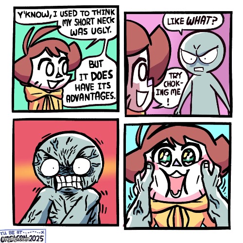 image tagged in neck,short,choke,choking,cute,aww | made w/ Imgflip meme maker