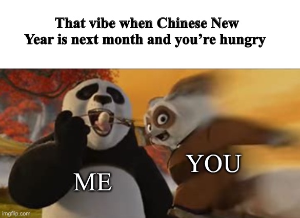 饺子 | That vibe when Chinese New Year is next month and you’re hungry; YOU; ME | image tagged in kung fu panda,funny,memes | made w/ Imgflip meme maker