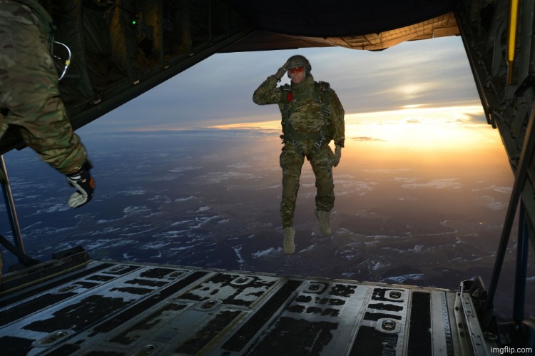 Army soldier jumping out of plane | image tagged in army soldier jumping out of plane | made w/ Imgflip meme maker