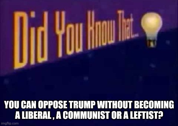 Did you know? | YOU CAN OPPOSE TRUMP WITHOUT BECOMING A LIBERAL , A COMMUNIST OR A LEFTIST? | image tagged in donald trump,trump,jeffrey epstein,epstein,greenland,venezuela | made w/ Imgflip meme maker