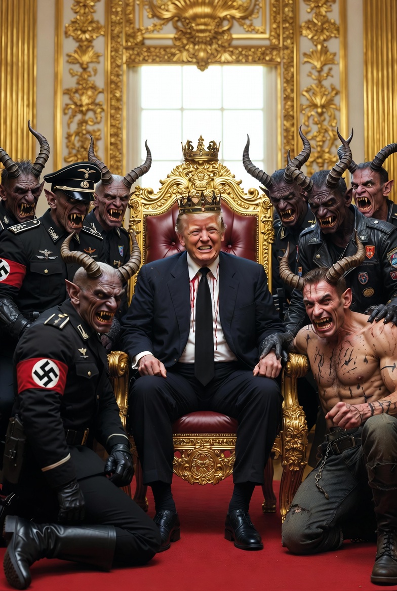 King Donald Trump and his horned demons Blank Meme Template