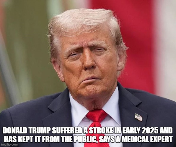 Will the next stroke be fatal? | DONALD TRUMP SUFFERED A STROKE IN EARLY 2025 AND 
HAS KEPT IT FROM THE PUBLIC, SAYS A MEDICAL EXPERT | image tagged in donald trump,stroke | made w/ Imgflip meme maker