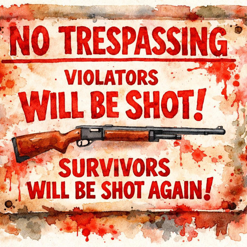 No trespassing sign, will be shot in red Blank Meme Template