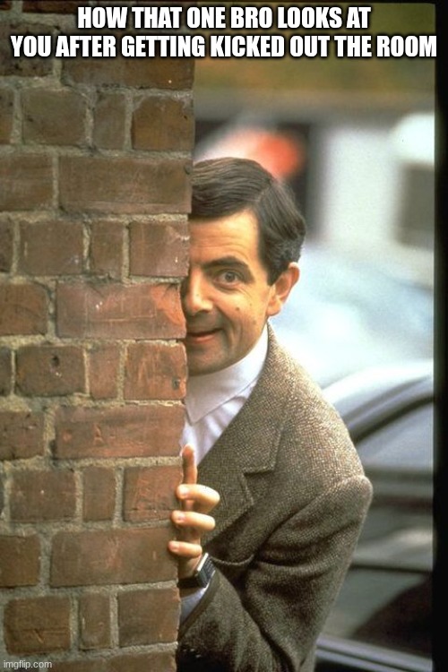 fact | HOW THAT ONE BRO LOOKS AT YOU AFTER GETTING KICKED OUT THE ROOM | image tagged in sneaky bean,lol,lol so funny,mr bean,bro | made w/ Imgflip meme maker