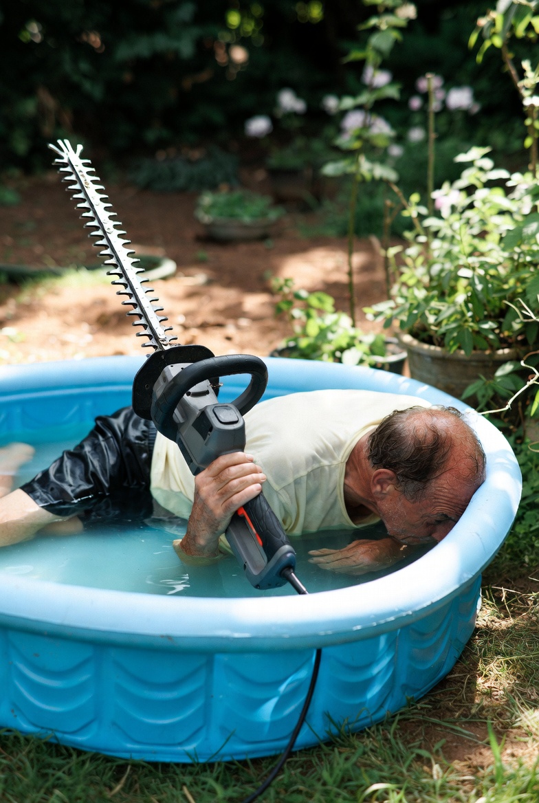 Old man face down kiddie pool electric Blank Meme Template