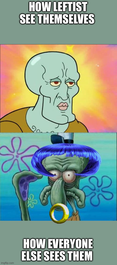 Squidward Meme | HOW LEFTIST SEE THEMSELVES HOW EVERYONE ELSE SEES THEM | image tagged in memes,squidward | made w/ Imgflip meme maker