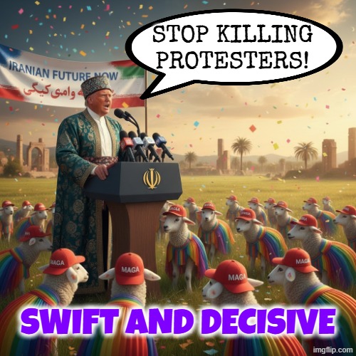 ALI TRUMPENEI | STOP KILLING PROTESTERS! SWIFT AND DECISIVE | image tagged in ali khamenei,trump,maga,iran,protesters,ice | made w/ Imgflip meme maker