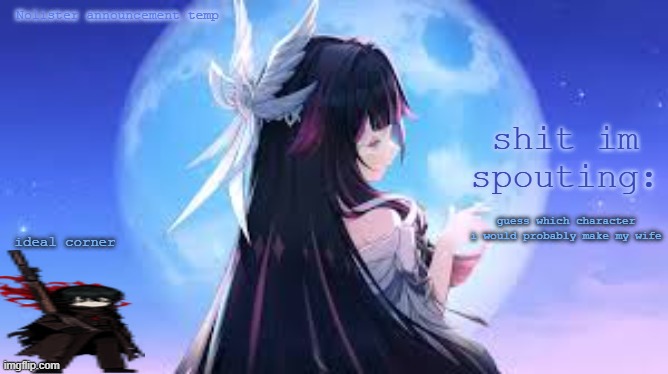 super hard thrust me | guess which character i would probably make my wife; ideal corner | image tagged in nolister temp | made w/ Imgflip meme maker