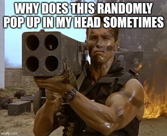 67 | WHY DOES THIS RANDOMLY POP UP IN MY HEAD SOMETIMES | image tagged in arnold schwarzenegger commando | made w/ Imgflip meme maker