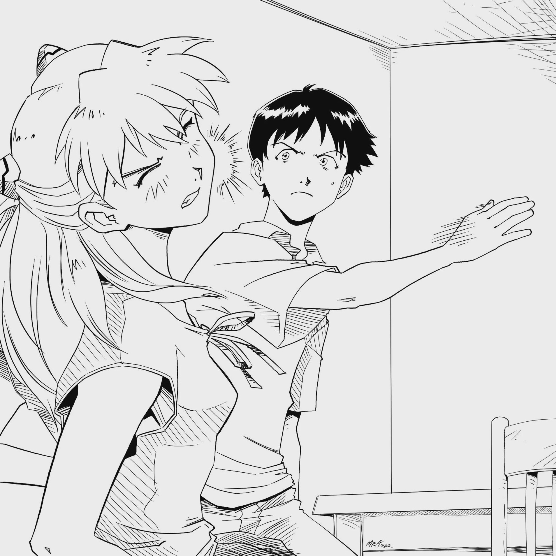 Shinji slapping Asuka Blank Meme Template