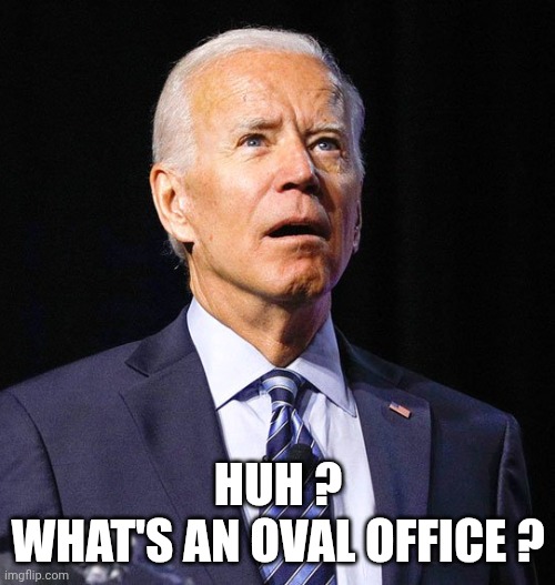 HUH ?
WHAT'S AN OVAL OFFICE ? | image tagged in joe biden | made w/ Imgflip meme maker