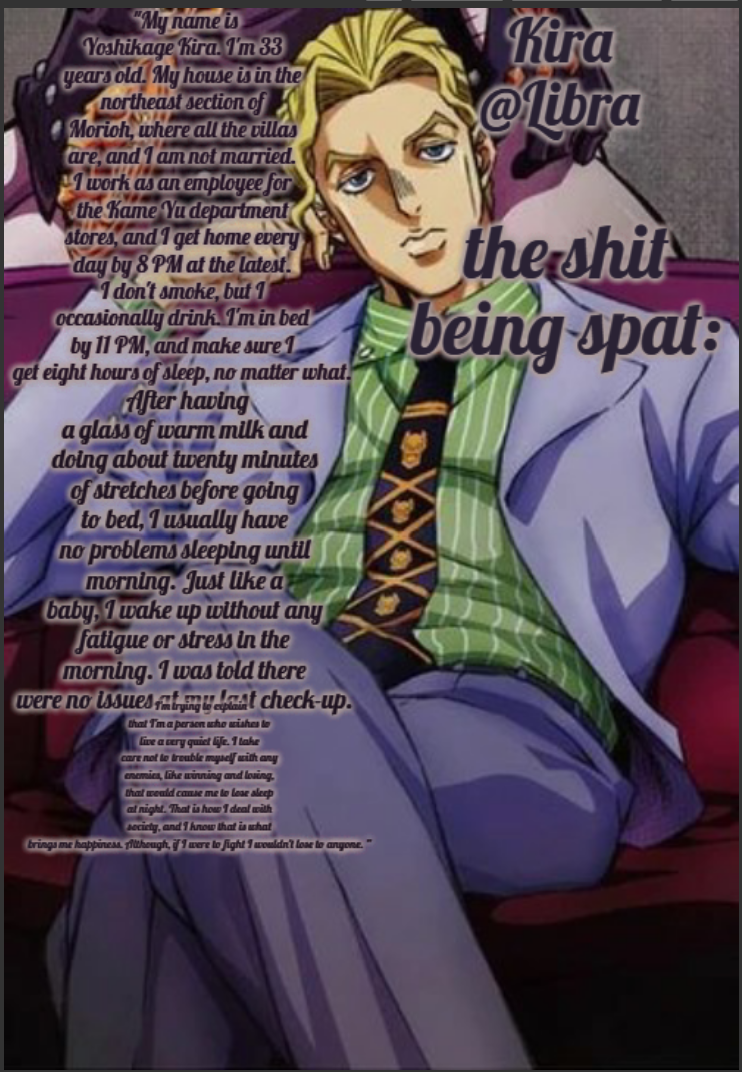 Libra's Kira yoshikage temp Blank Meme Template