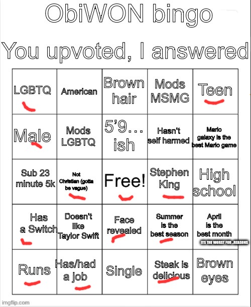ObiWON bingo | ITS THE WORST FOR ..REASONS | image tagged in obiwon bingo | made w/ Imgflip meme maker