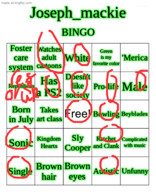 Joseph_Mackie BINGO | image tagged in joseph_mackie bingo | made w/ Imgflip meme maker