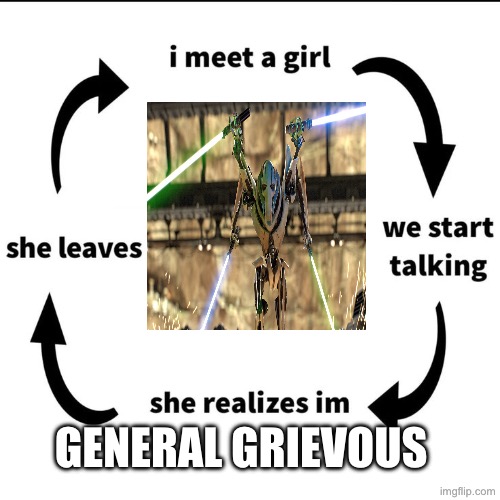 I meet a girl | GENERAL GRIEVOUS | image tagged in funny,meme,star wars,ah yes the negotiator,hello there,stop reading the tags | made w/ Imgflip meme maker