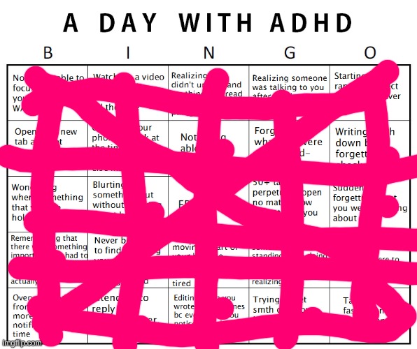 Another ADHD bingo | image tagged in another adhd bingo | made w/ Imgflip meme maker